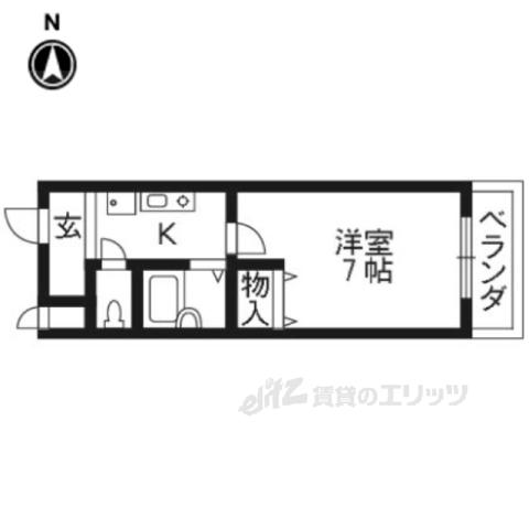 地下鉄烏丸線 北大路駅 バス乗車時間:9分 最寄りバス停で下車 徒歩5分 3階建 築26年(1K/2階)の間取り写真