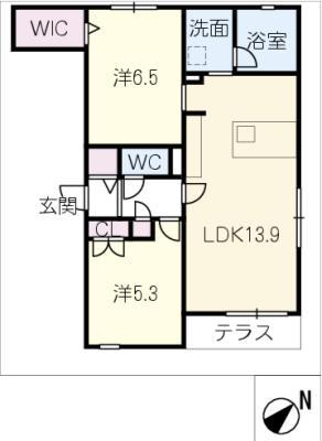 LUXRES 向山テラス(2LDK/1階)の間取り写真