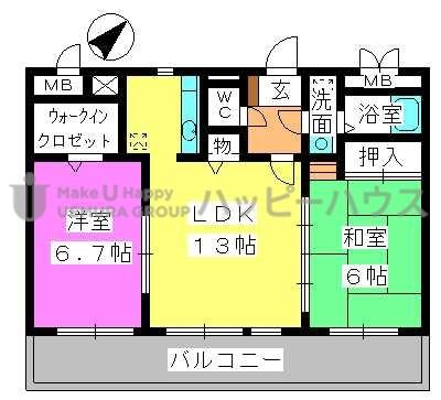 シャンテ春日原(2LDK/2階)の間取り写真