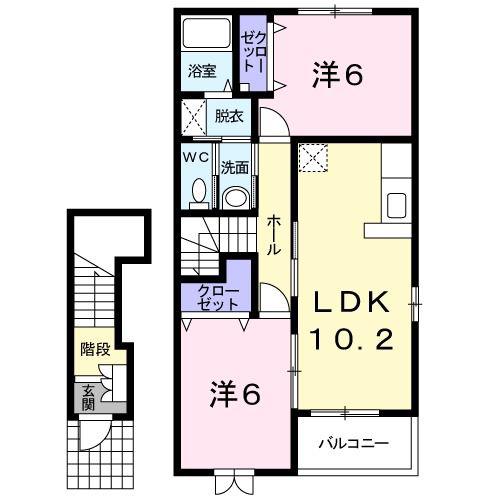 ソール・オリエンスA(2LDK/2階)の間取り写真