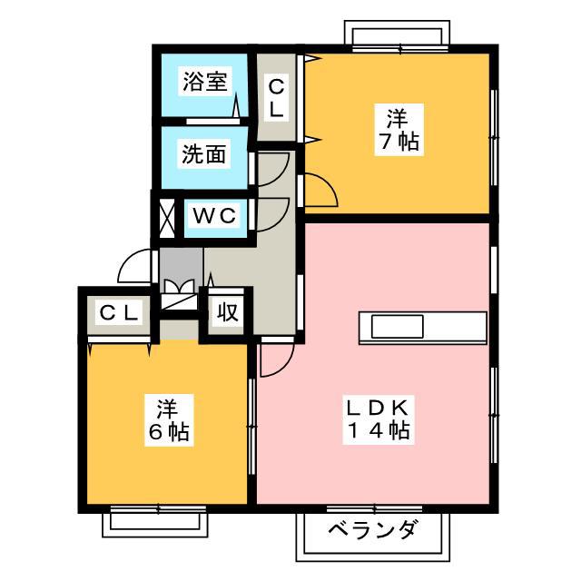 シャン・オラージュ弐番館(2LDK/2階)の間取り写真