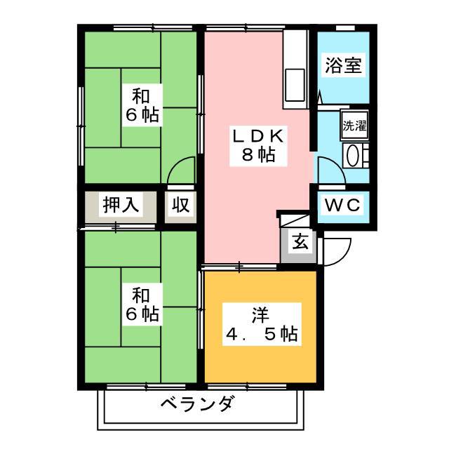 大原ハイツB(3DK/2階)の間取り写真