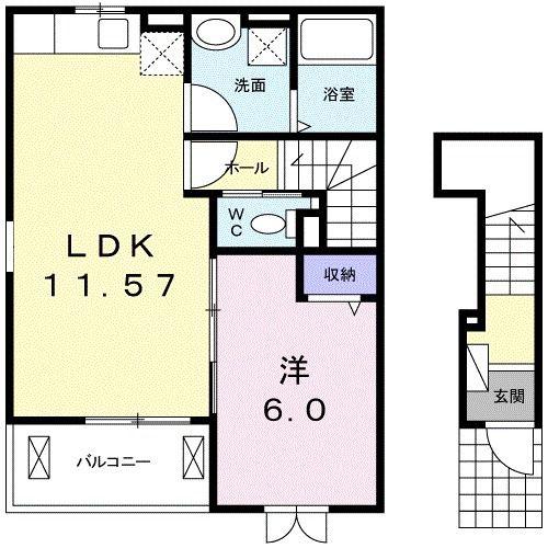 やすらぎ(1LDK/2階)の間取り写真