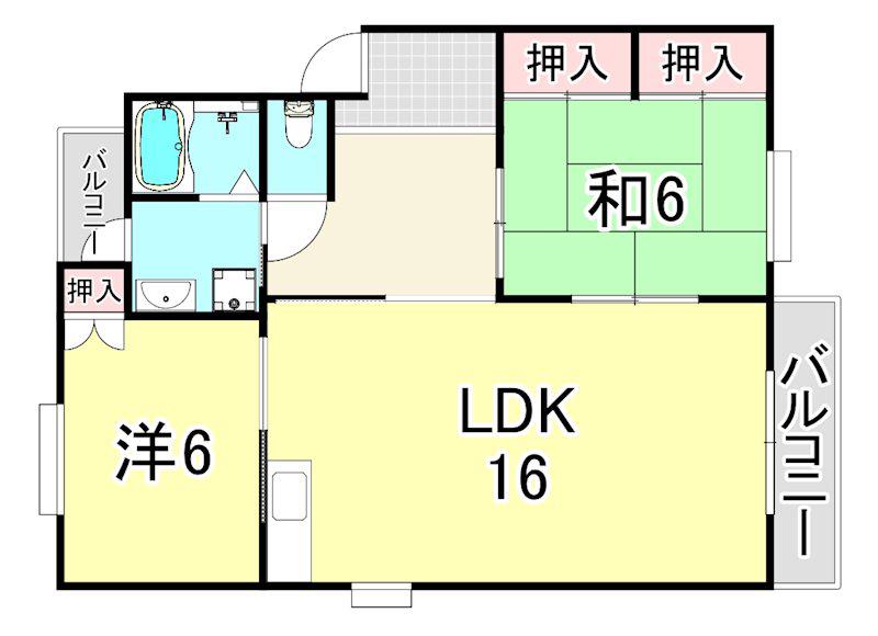 ハイツ瓦木(2LDK/2階)の間取り写真