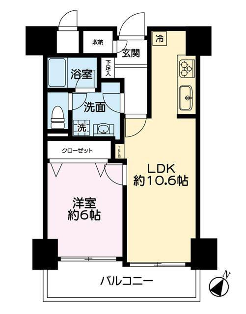 朝日広尾マンション(1LDK/6階)の間取り写真