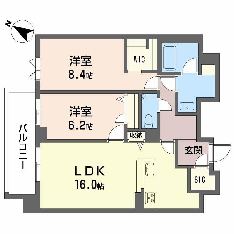 シャーメゾン エフ オーキッド 大阪城(2LDK/7階)の間取り写真