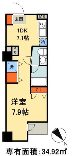 ブロードシティ東京(1DK/7階)の間取り写真