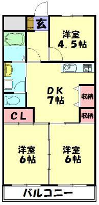 ラフォーレ飯倉(3DK/1階)の間取り写真