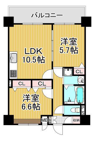 ふぁみゆ弁天町(2LDK/12階)の間取り写真