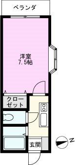 ローズガーデン(1K/1階)の間取り写真