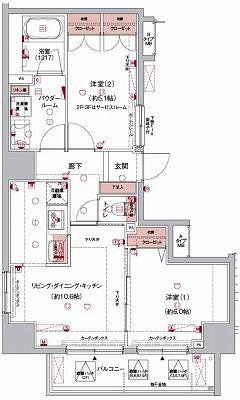 フォースター浅草今戸(2LDK/7階)の間取り写真