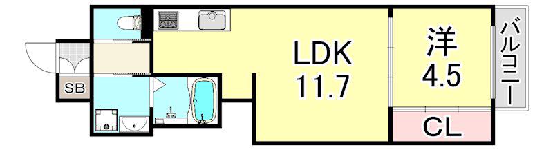 アバンドール甲子園口(1LDK/3階)の間取り写真