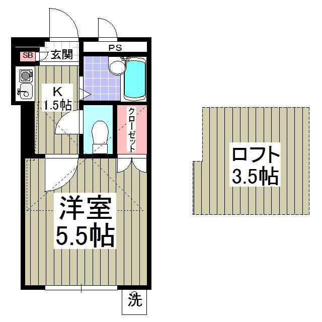 フリーダムB棟(1K/1階)の間取り写真