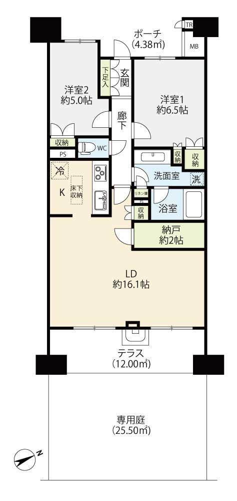 グランエスタ(2LDK/1階)の間取り写真