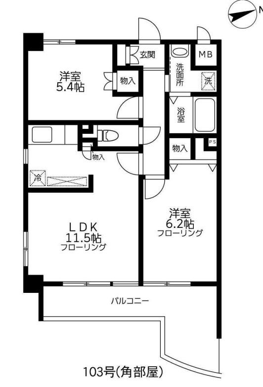 カントリーレジデンス(2LDK/1階)の間取り写真