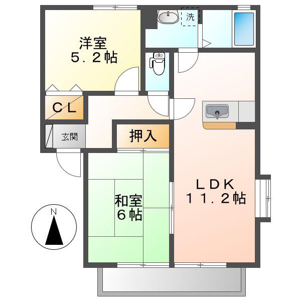 ヴィアーレ中畝A棟(2LDK/2階)の間取り写真