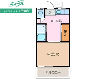 岩渕 松鶴(1K/2階)の間取り写真