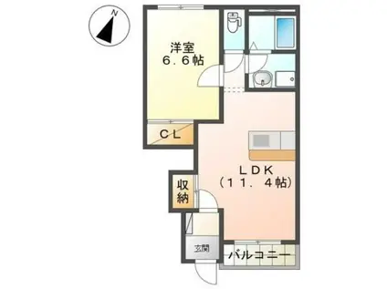シルフィード(1LDK/1階)の間取り写真