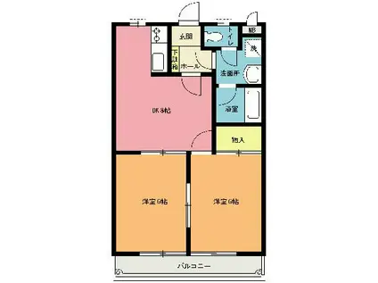 パレスウチダ D棟(2DK/1階)の間取り写真