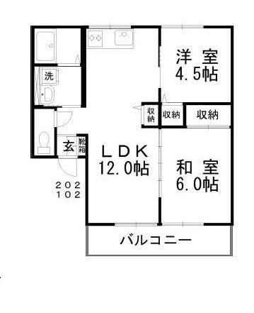 笹沖ハイムI(2LDK/2階)の間取り写真