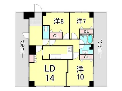 グランドメゾン苦楽園(3LDK/6階)の間取り写真