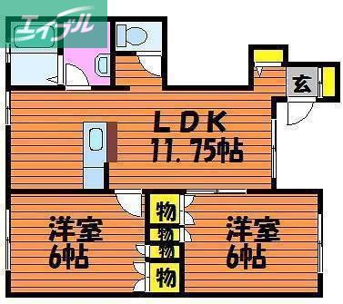 アロース牟佐(2LDK/1階)の間取り写真