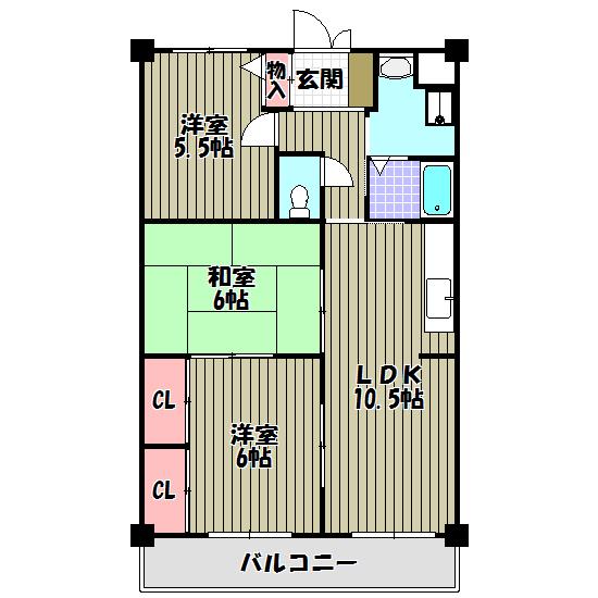 ファミーユ千代田(3LDK/3階)の間取り写真