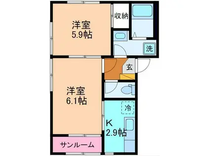 プラテアI(2K/1階)の間取り写真