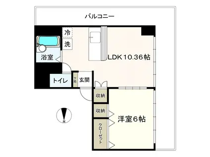 イトービル(1LDK/6階)の間取り写真
