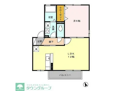 ピアコートB(1LDK/1階)の間取り写真