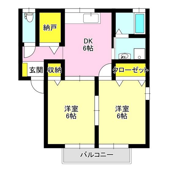 プリムローズ三本木(2DK/1階)の間取り写真