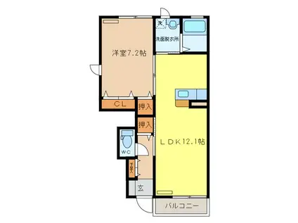 スピカA・B(1LDK/1階)の間取り写真