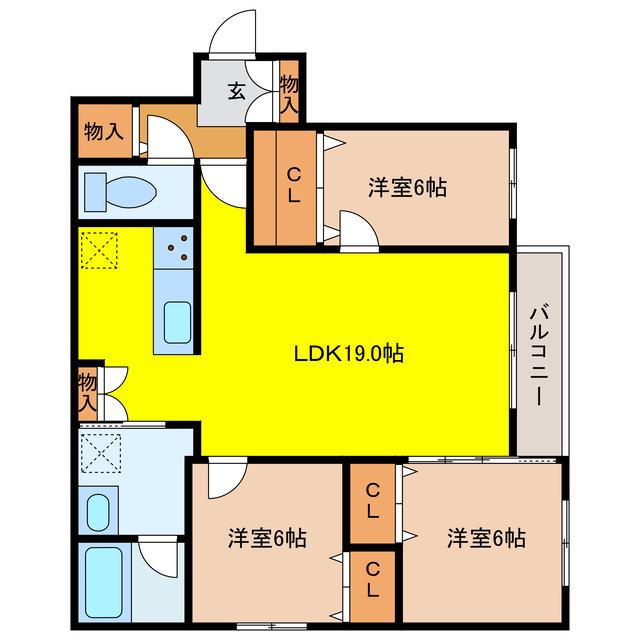 シンフォニア千歳(3LDK/1階)の間取り写真