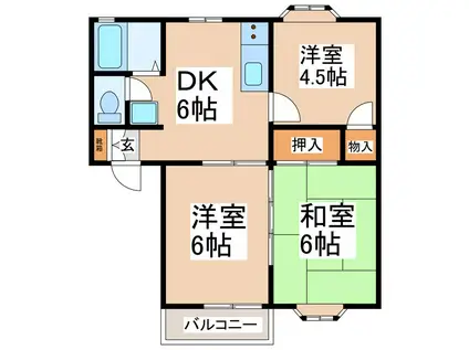 グリーンヒルミサワB棟(3DK/1階)の間取り写真
