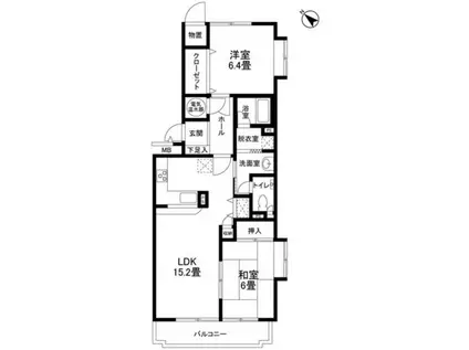 ガーデンクレス(2LDK/1階)の間取り写真