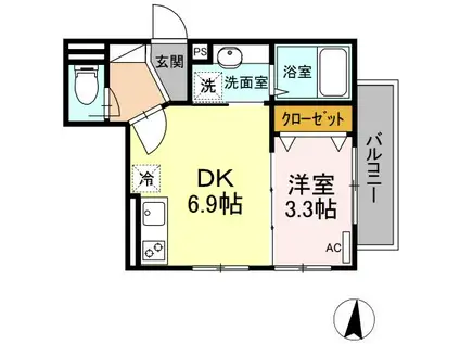 フルーヴ(1DK/3階)の間取り写真