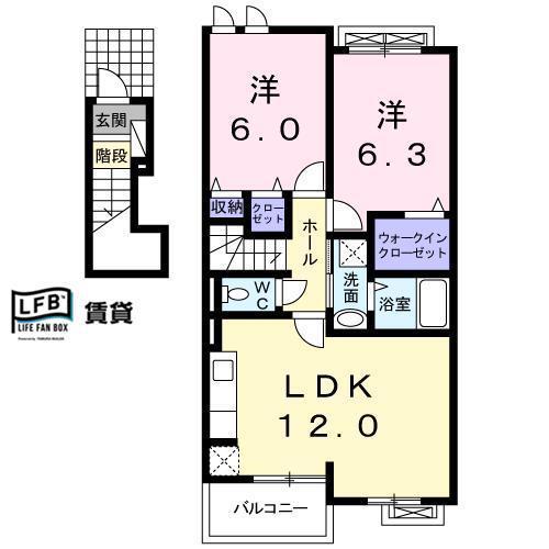 トップヒルII(2LDK/2階)の間取り写真