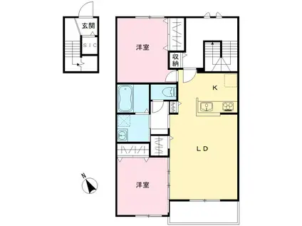 NOVガーデンハウス谷田部 FG棟(2LDK/2階)の間取り写真