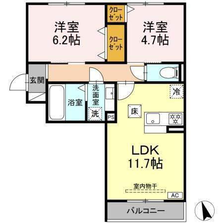 D-ROOM蘇原村雨町A棟(2LDK/3階)の間取り写真