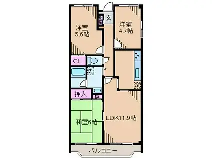 ライブオン和田(3LDK/5階)の間取り写真