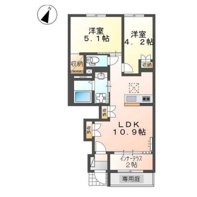 リヴィエール(2LDK/1階)の間取り写真