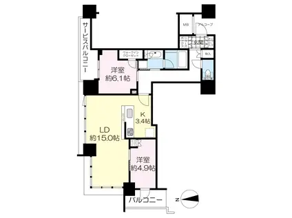シエリアタワー大阪堀江(2LDK/9階)の間取り写真