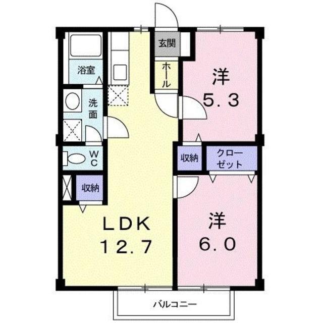 エバーグリーン大原(2LDK/2階)の間取り写真