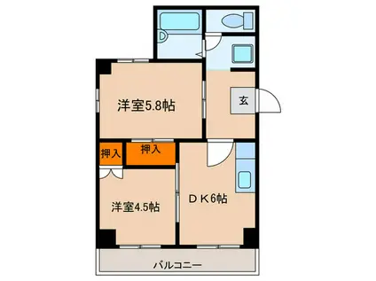 ハイライフひばりヶ丘(2DK/4階)の間取り写真