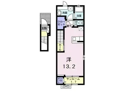 ハピネス タウン II(ワンルーム/2階)の間取り写真