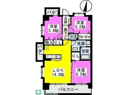 ウエストキーファーII(3LDK/4階)の間取り写真