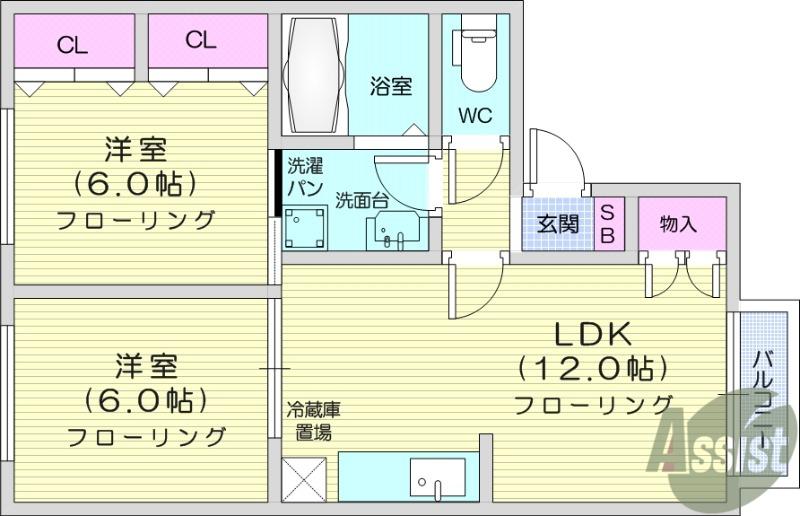 ブーケ・ド・ツルマキF(2LDK/2階)の間取り写真