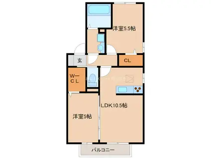 ワレア城前(2LDK/2階)の間取り写真