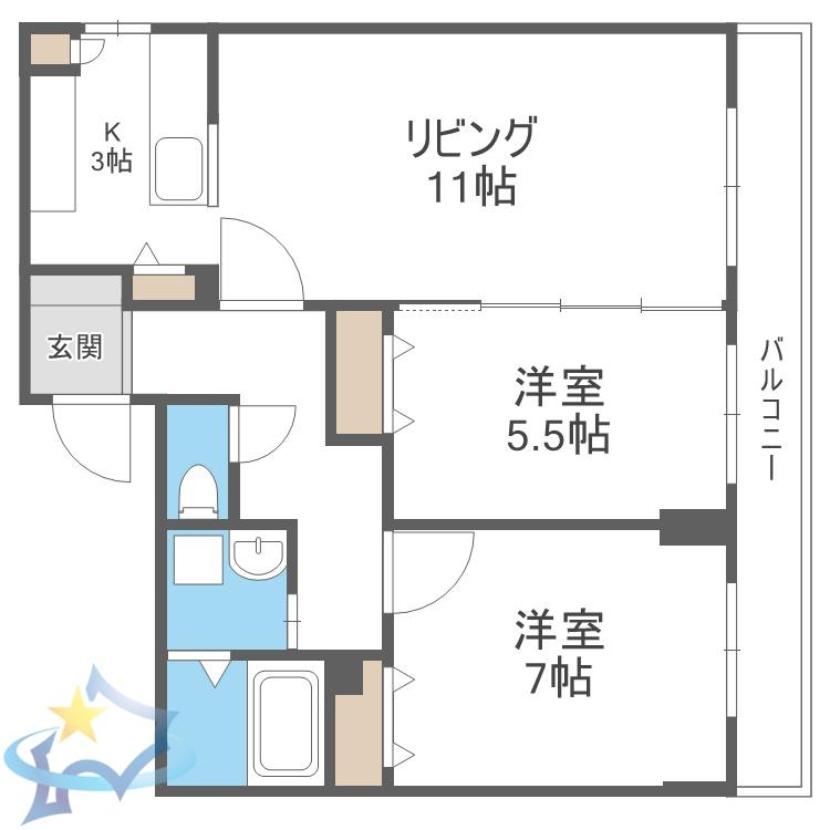 ラディア山鼻(2LDK/1階)の間取り写真