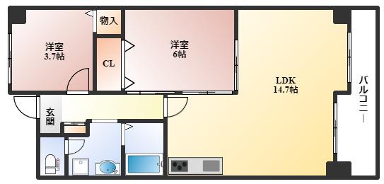 アローマグリーンヒル(2LDK/4階)の間取り写真